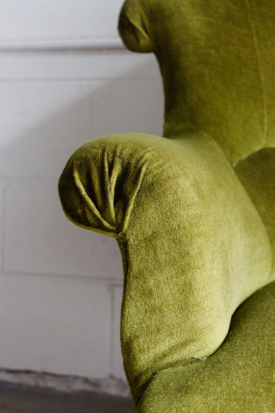 antique french olive green crapaud banquette