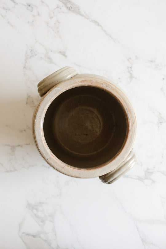 vintage french stoneware confit pot, cream