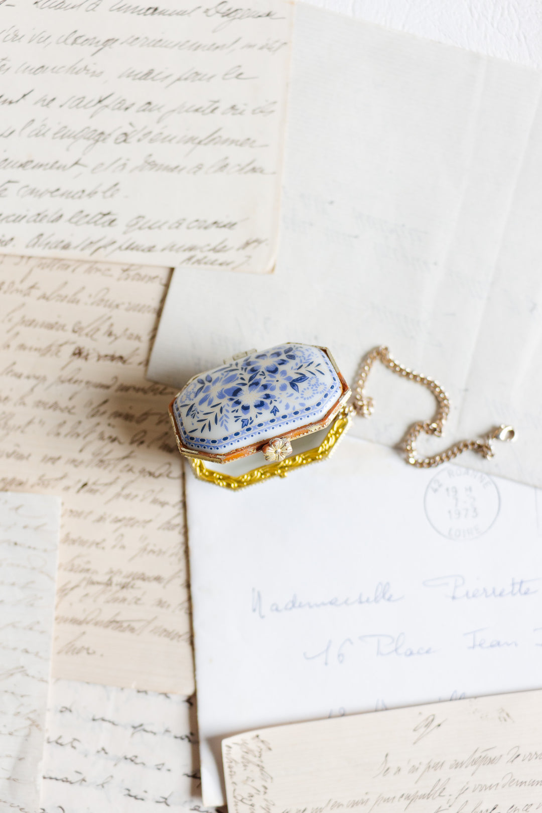 vintage french blue and white porcelain pill box