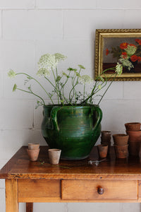 turn of the century french provençal green glazed confit pot