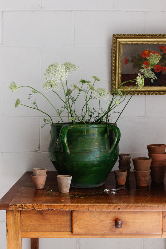 turn of the century french provençal green glazed confit pot
