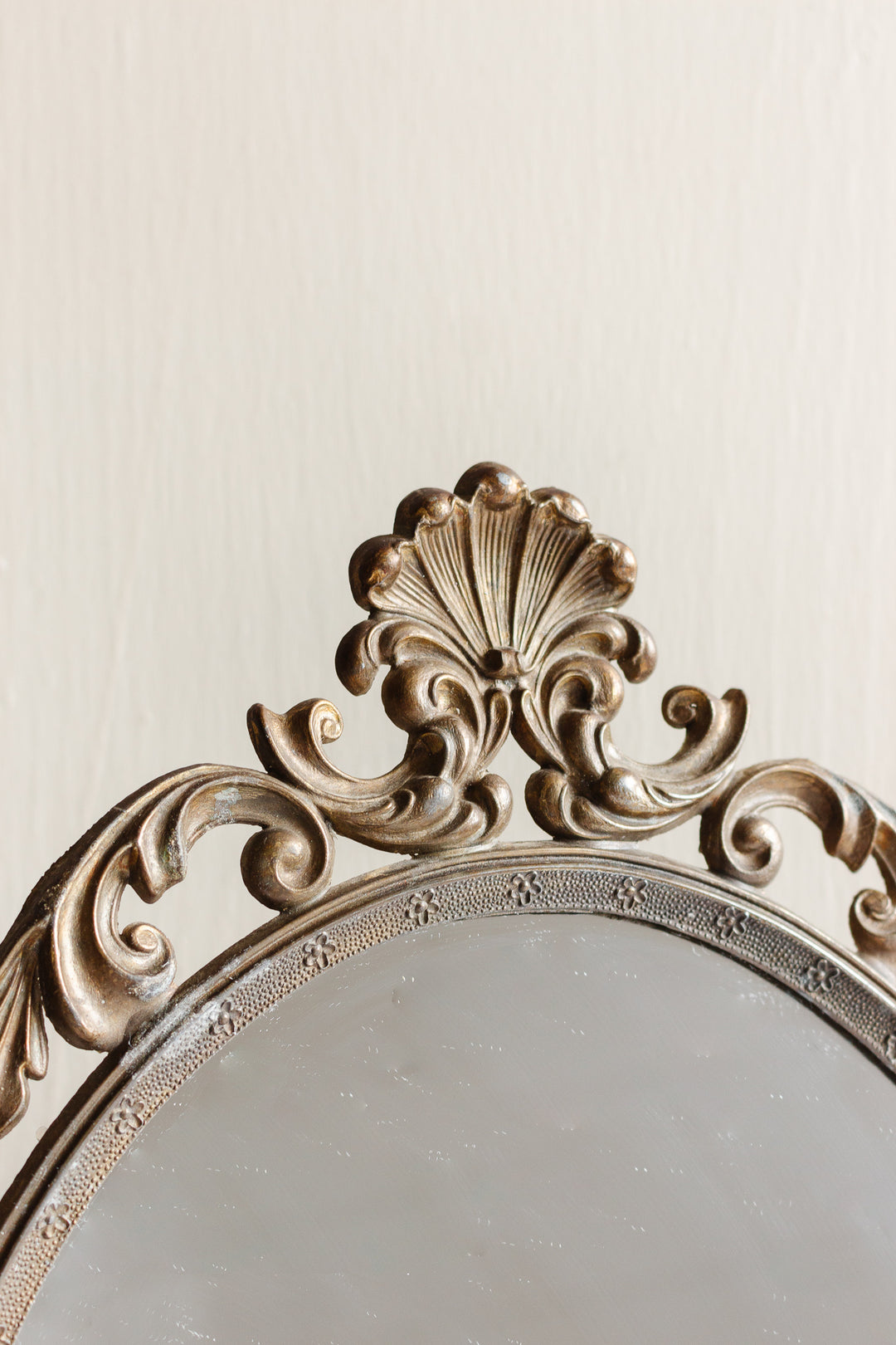 vintage french petite brass mirror with cornice top