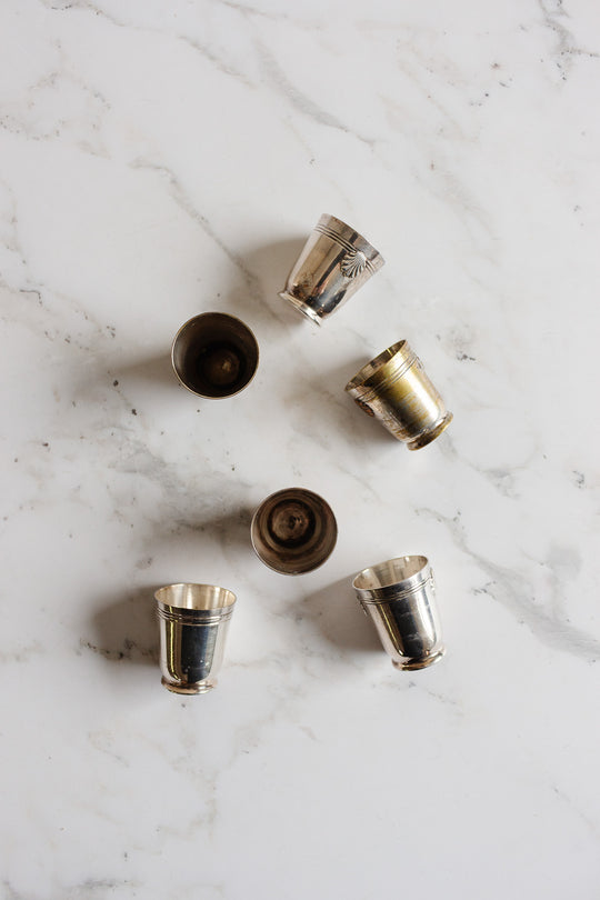 vintage french silver liqueur glasses, set of 6