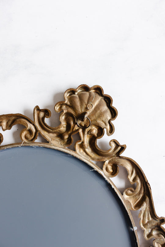 vintage french petite brass mirror with cornice top