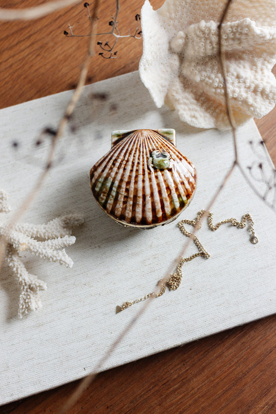 vintage french ceramic and metal clamshell box