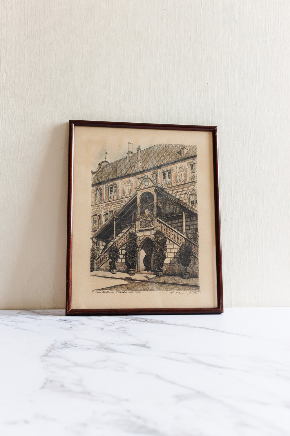 set of 1940s French framed lithographs, “le vieux Mulhouse”