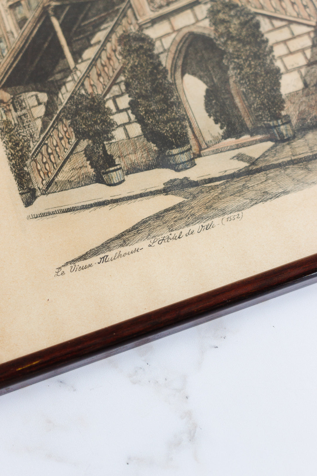 set of 1940s French framed lithographs, “le vieux Mulhouse”