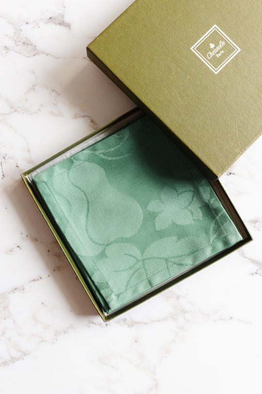 vintage French Christofle Paris green damask coaster boxed set