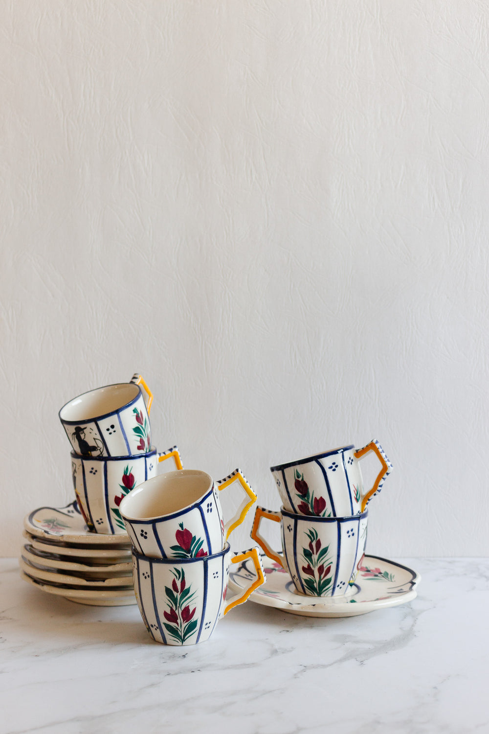 vintage french quimper hand painted demitasse set of 6