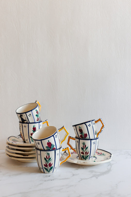 vintage french quimper hand painted demitasse set of 6