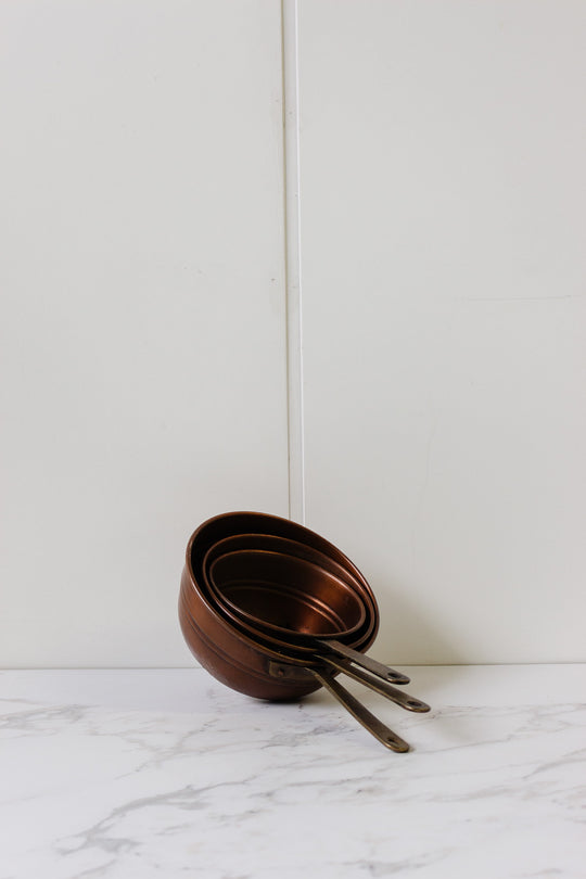 set of 3 vintage french copper colanders