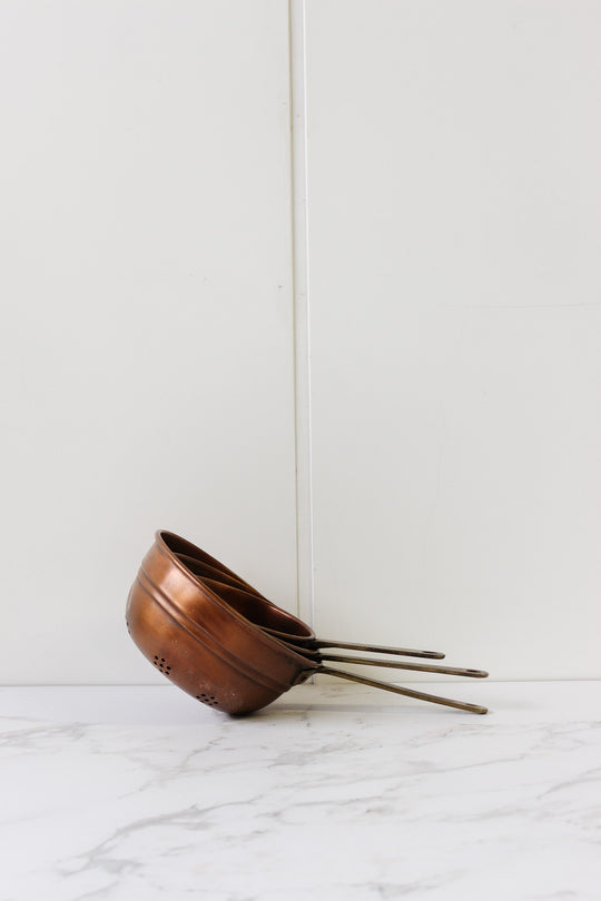 set of 3 vintage french copper colanders