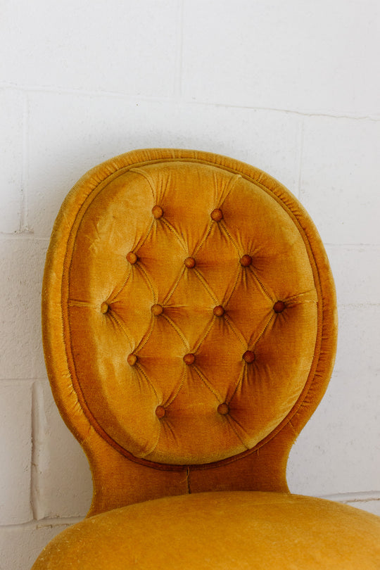 midcentury french golden slipper chair with fringe