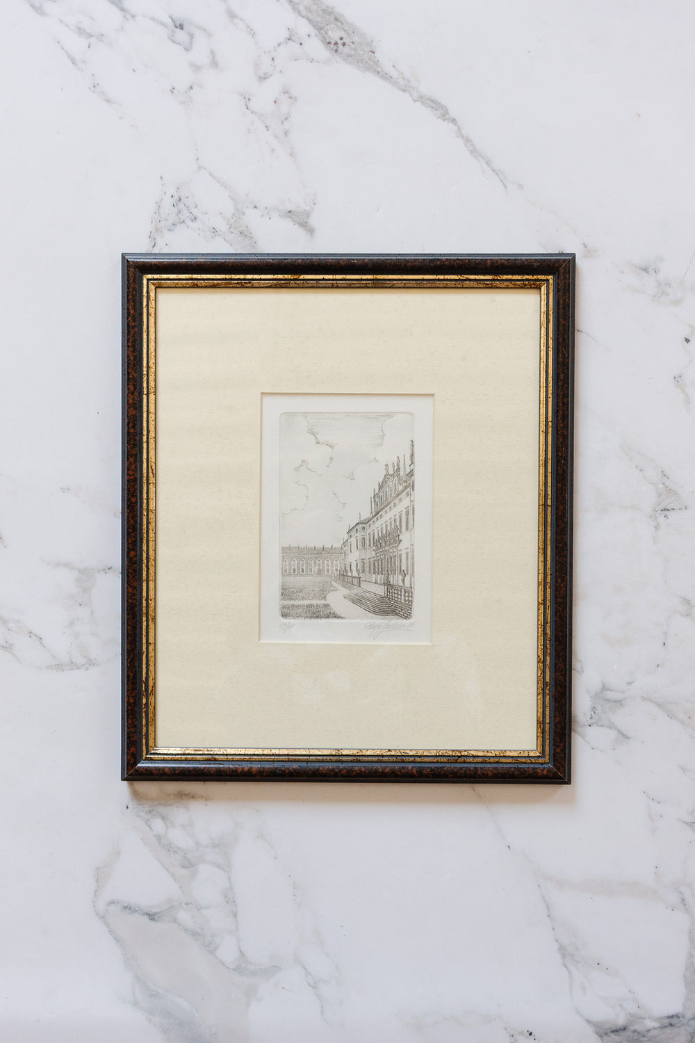 vintage italian woodblock print, the royal villa