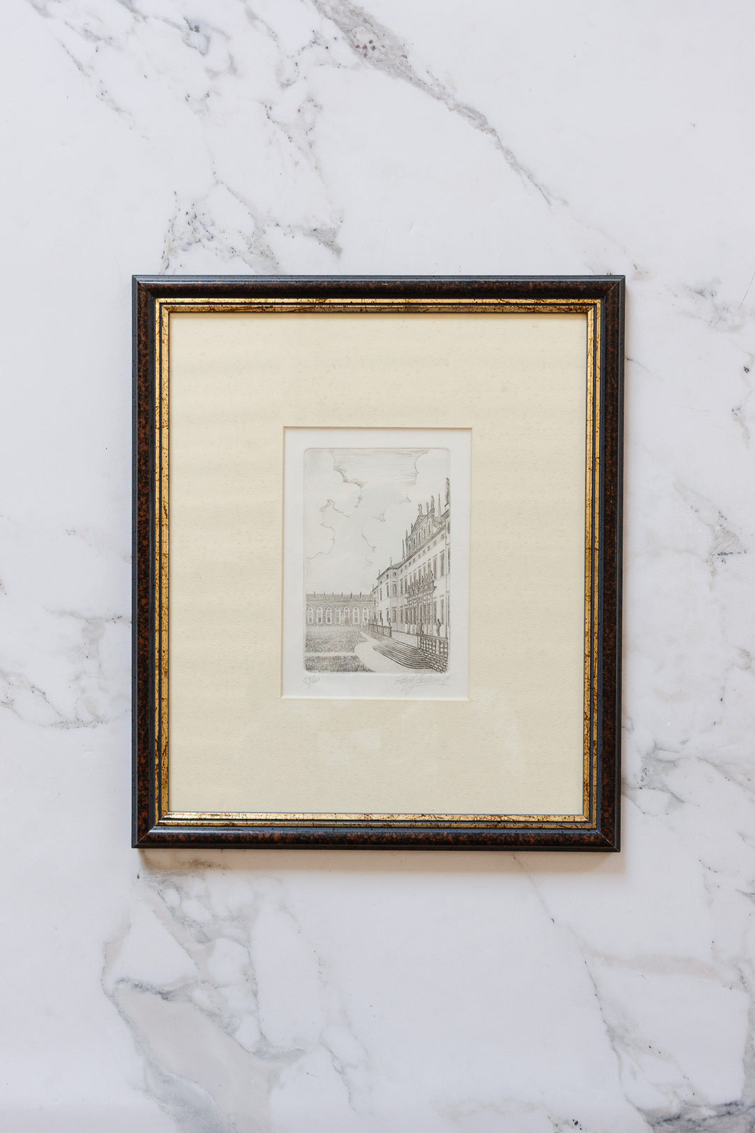 vintage italian woodblock print, the royal villa