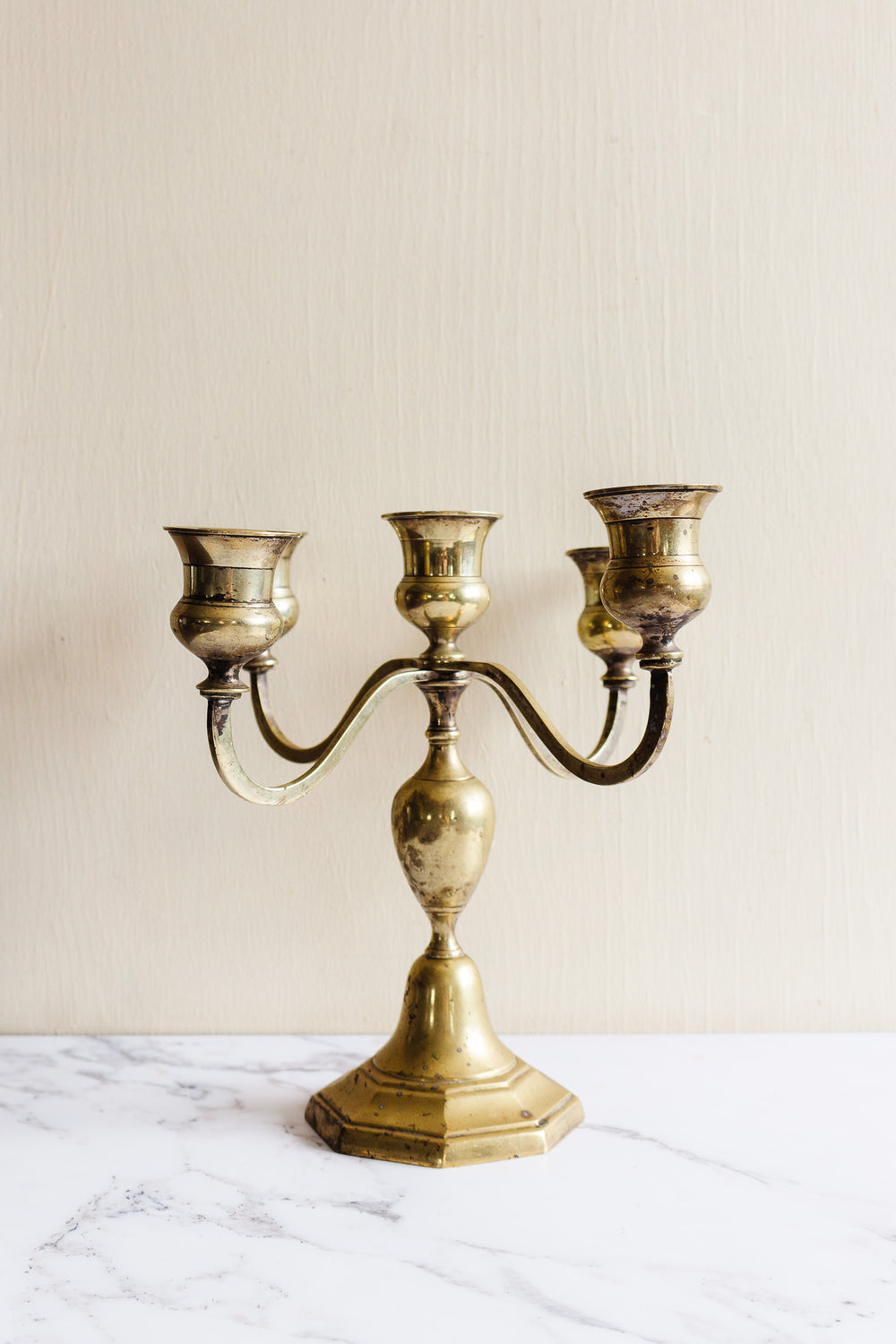 vintage french five arm brass candelabra