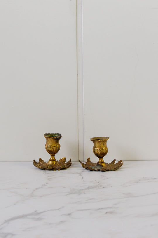 pair of vintage french brass candlesticks