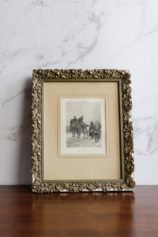 framed antique french print — un déserteur, estampe miniature mo. 96, c. 1881