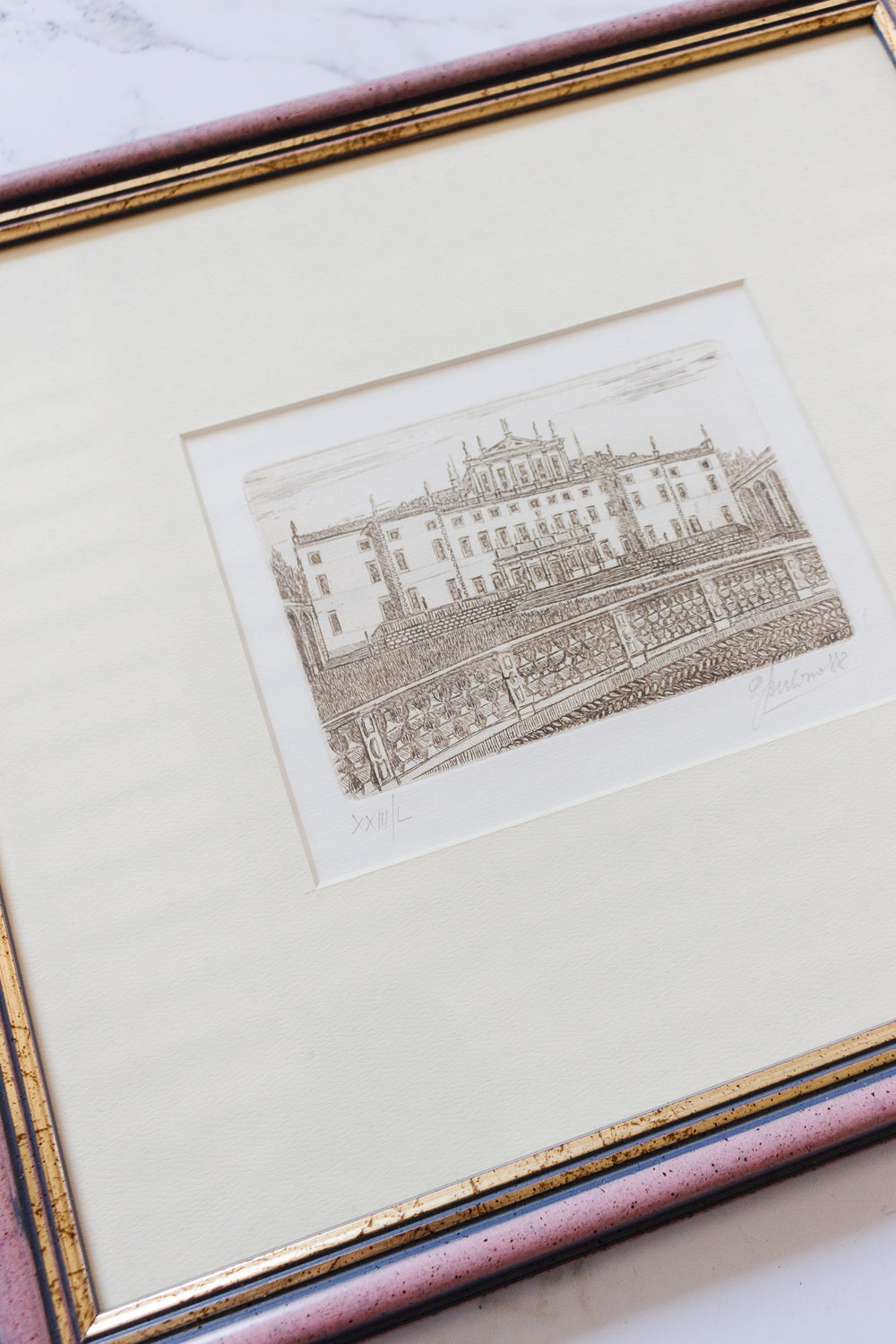 vintage italian woodblock print,villa di castelpulci