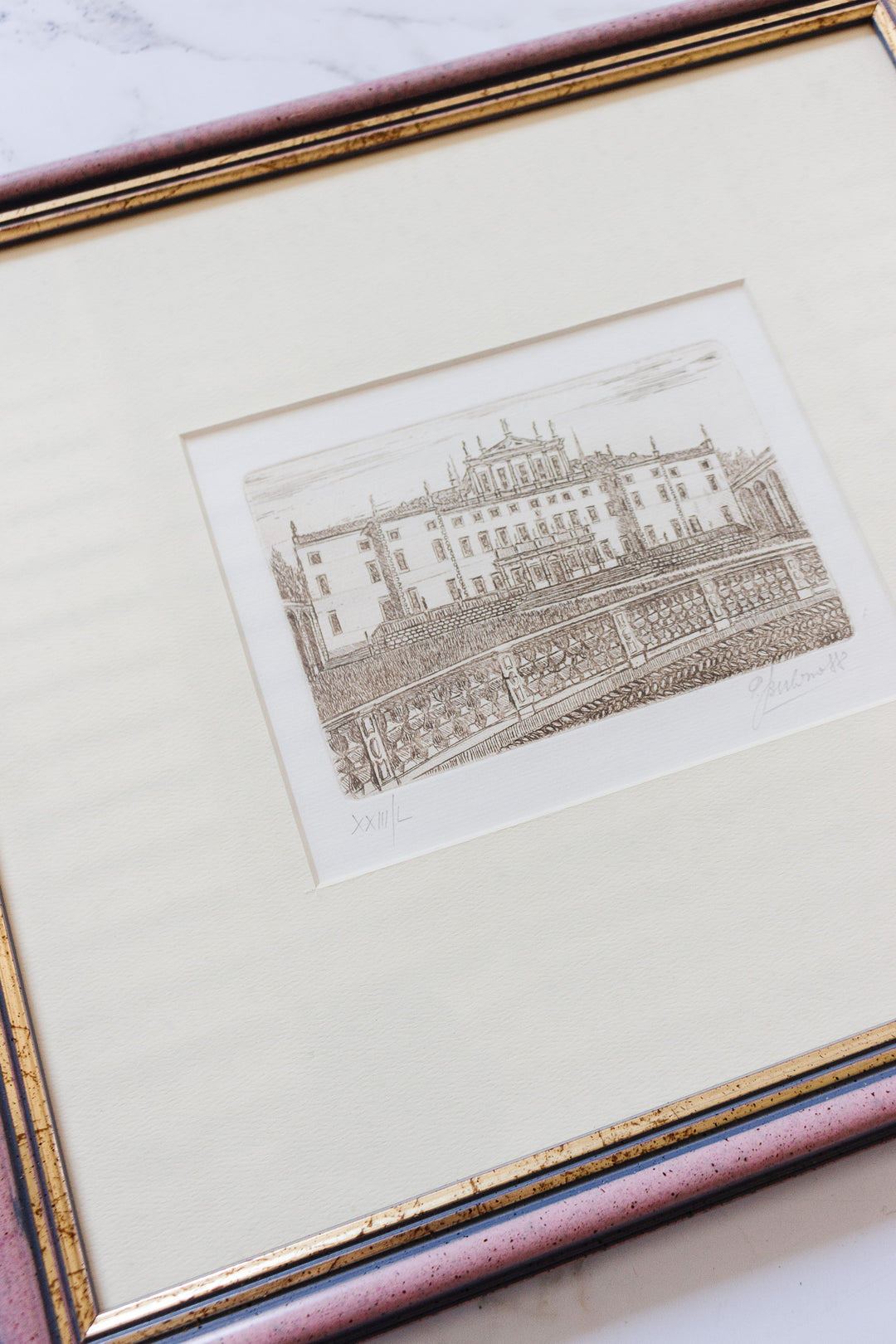 vintage italian woodblock print,villa di castelpulci