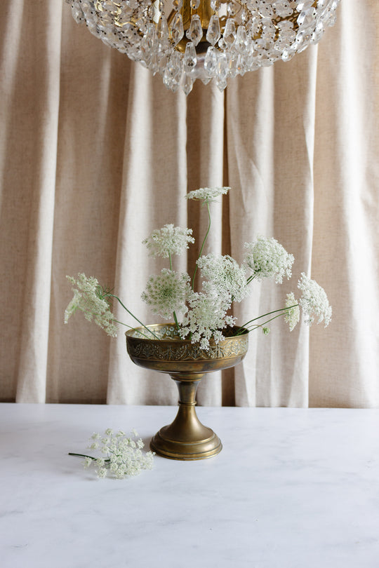 vintage French brass plate repousse compote vase