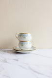 pair of antique limoges handpainted blue and gold teacups