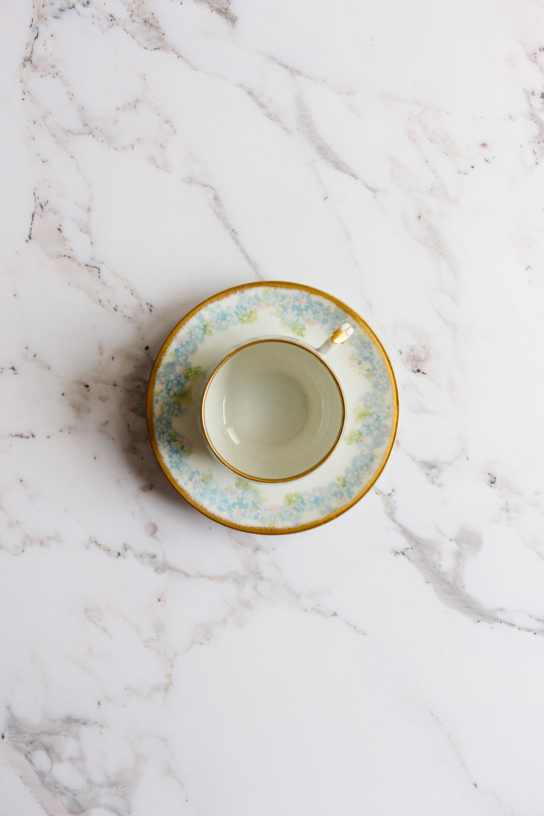 pair of antique limoges handpainted blue and gold teacups