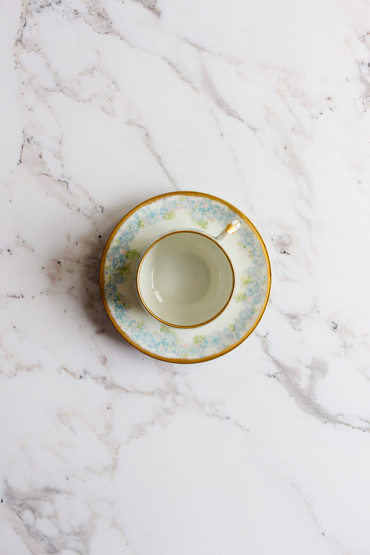pair of antique limoges handpainted blue and gold teacups