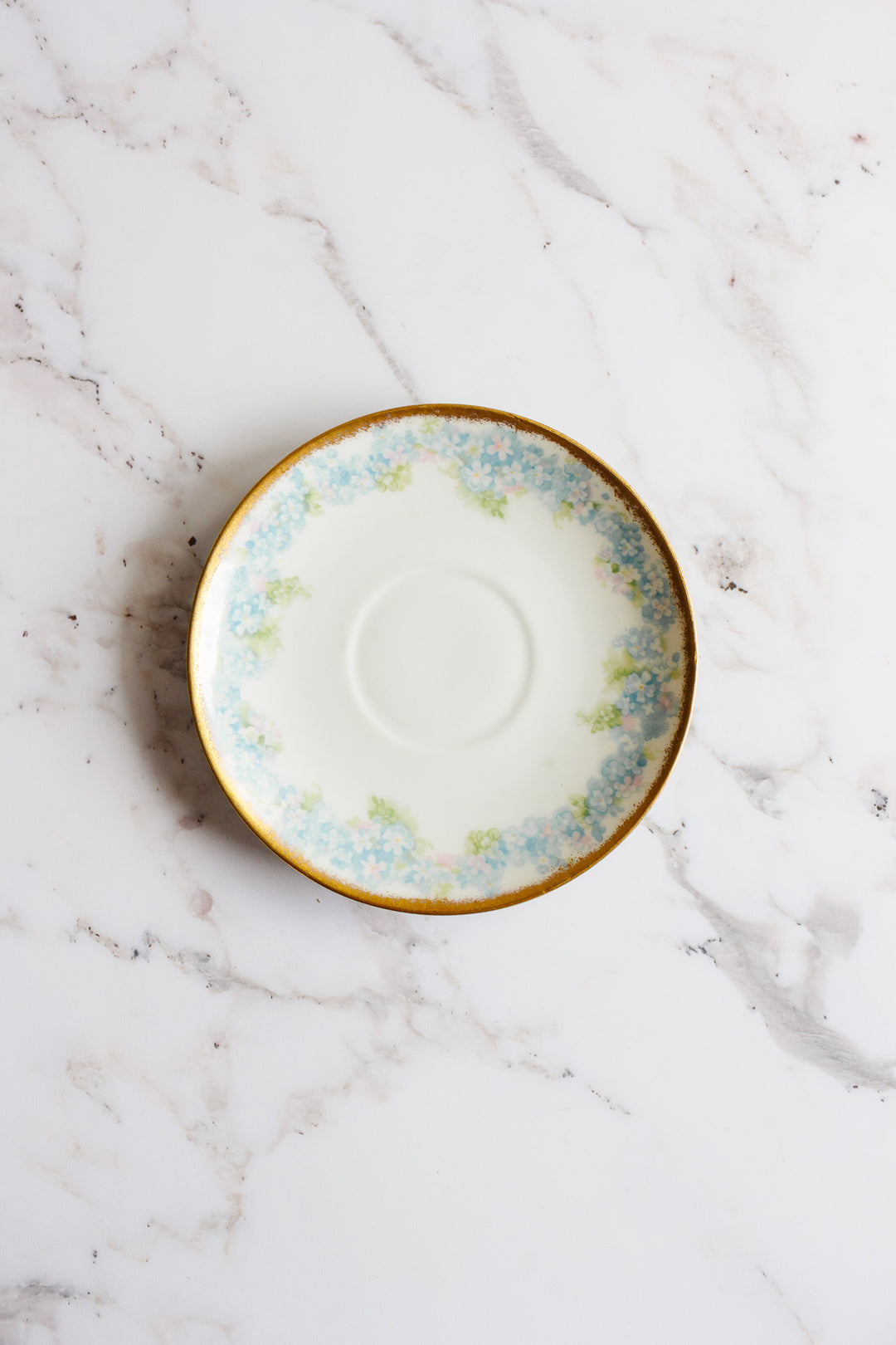 pair of antique limoges handpainted blue and gold teacups