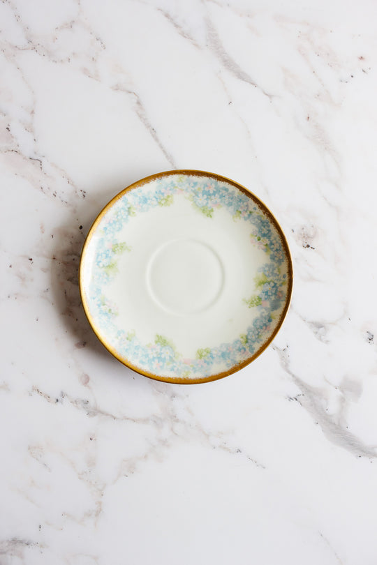 pair of antique limoges handpainted blue and gold teacups