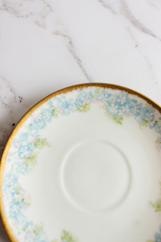 pair of antique limoges handpainted blue and gold teacups