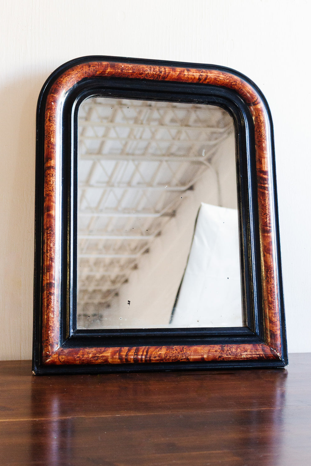 antique french louis-philippe mirror with tortoiseshell ebonized frame