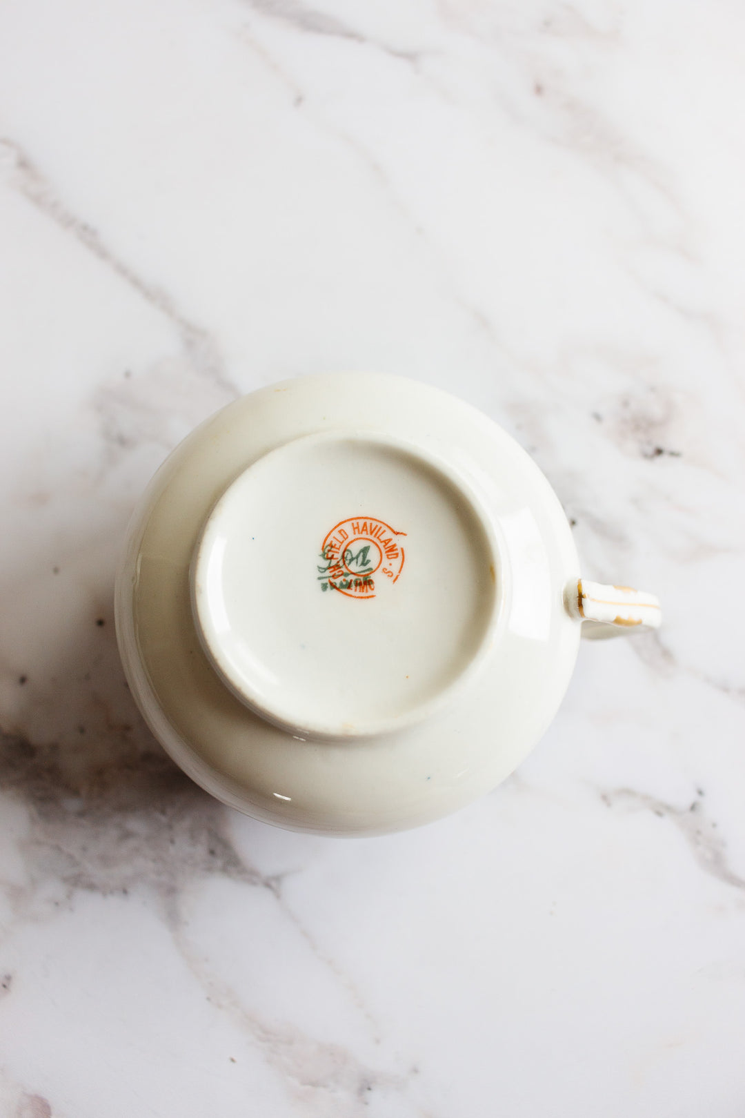 pair of antique limoges handpainted blue and gold teacups