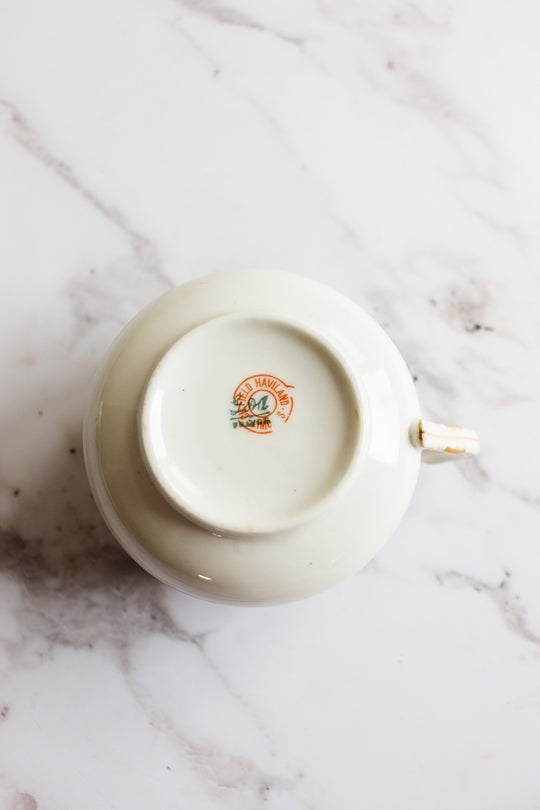 pair of antique limoges handpainted blue and gold teacups