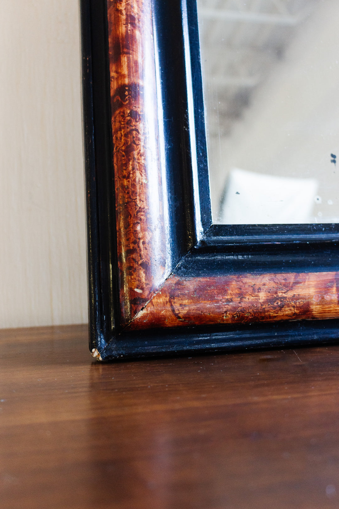 antique french louis-philippe mirror with tortoiseshell ebonized frame