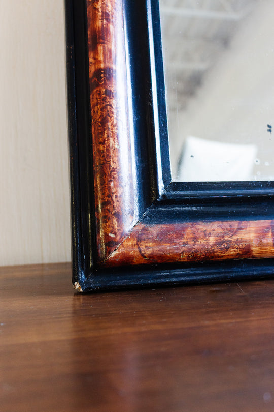 antique french louis-philippe mirror with tortoiseshell ebonized frame
