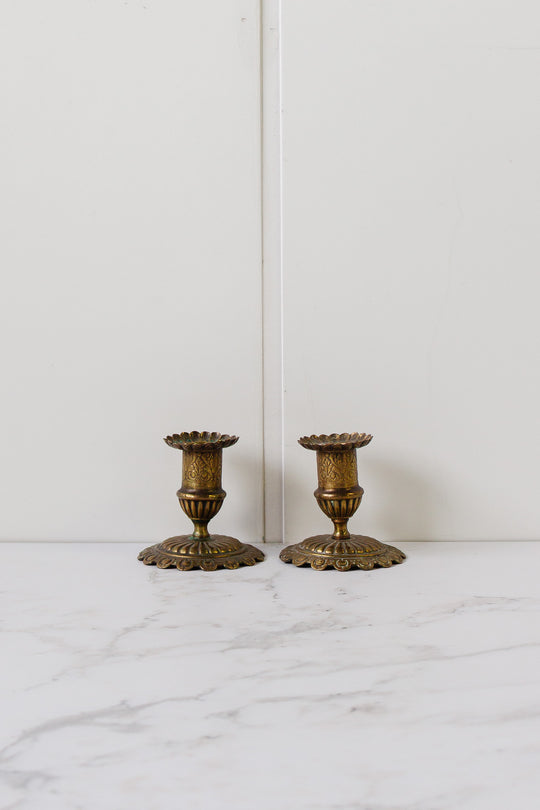 pair of vintage french brass candlesticks