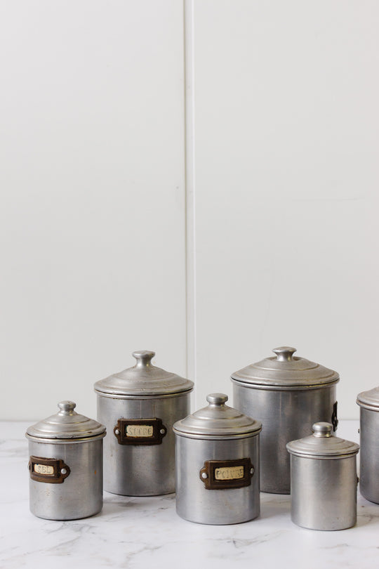 set of 6 graduated tin kitchen canisters
