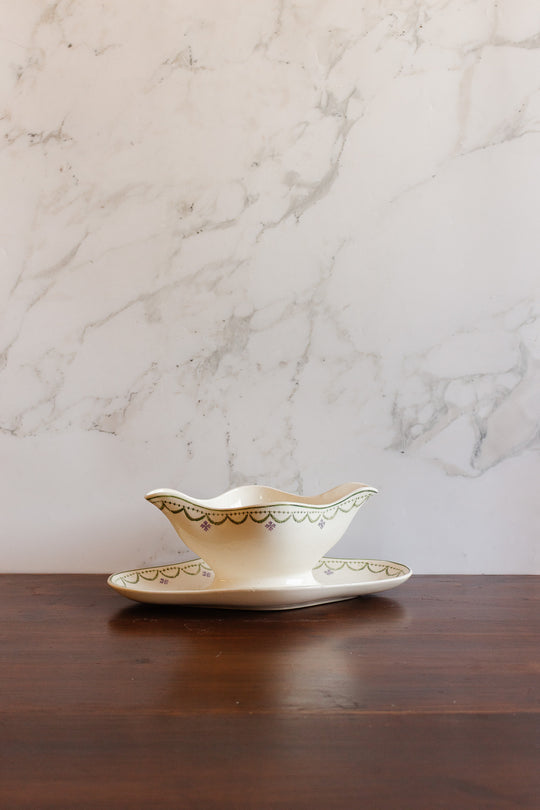 antique french longwy "violetta" gravy boat
