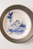 pair of midcentury french blue and white wall mounted plates