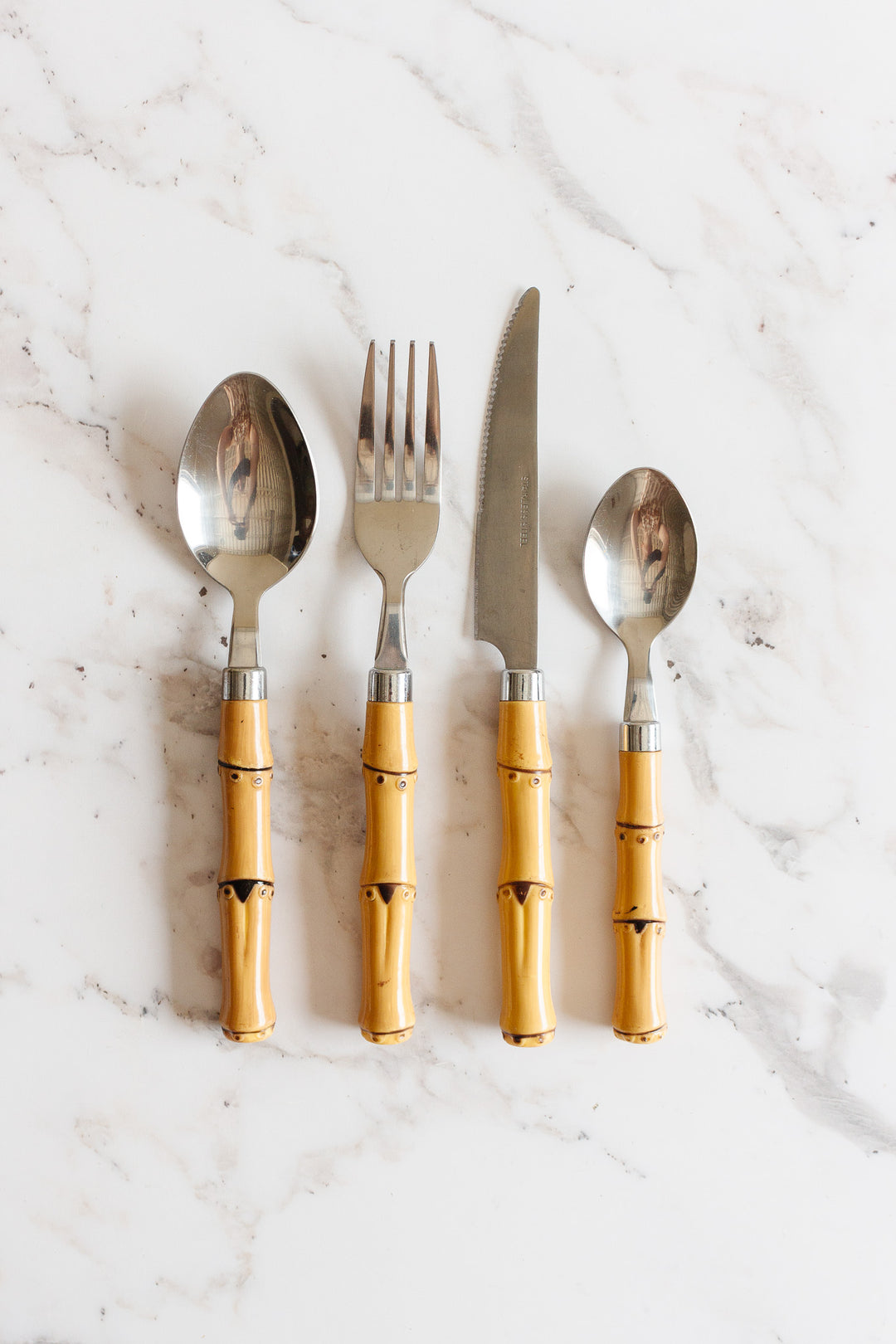 vintage 24 piece faux bamboo cutlery set