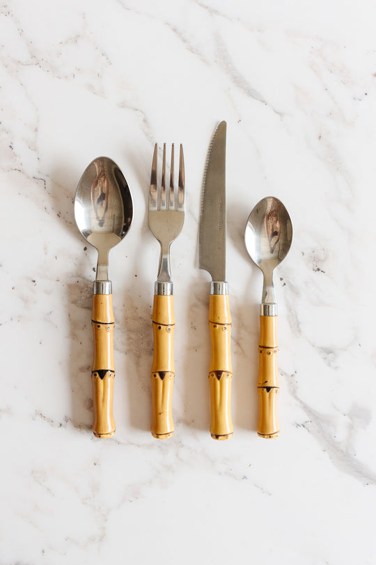 vintage 24 piece faux bamboo cutlery set
