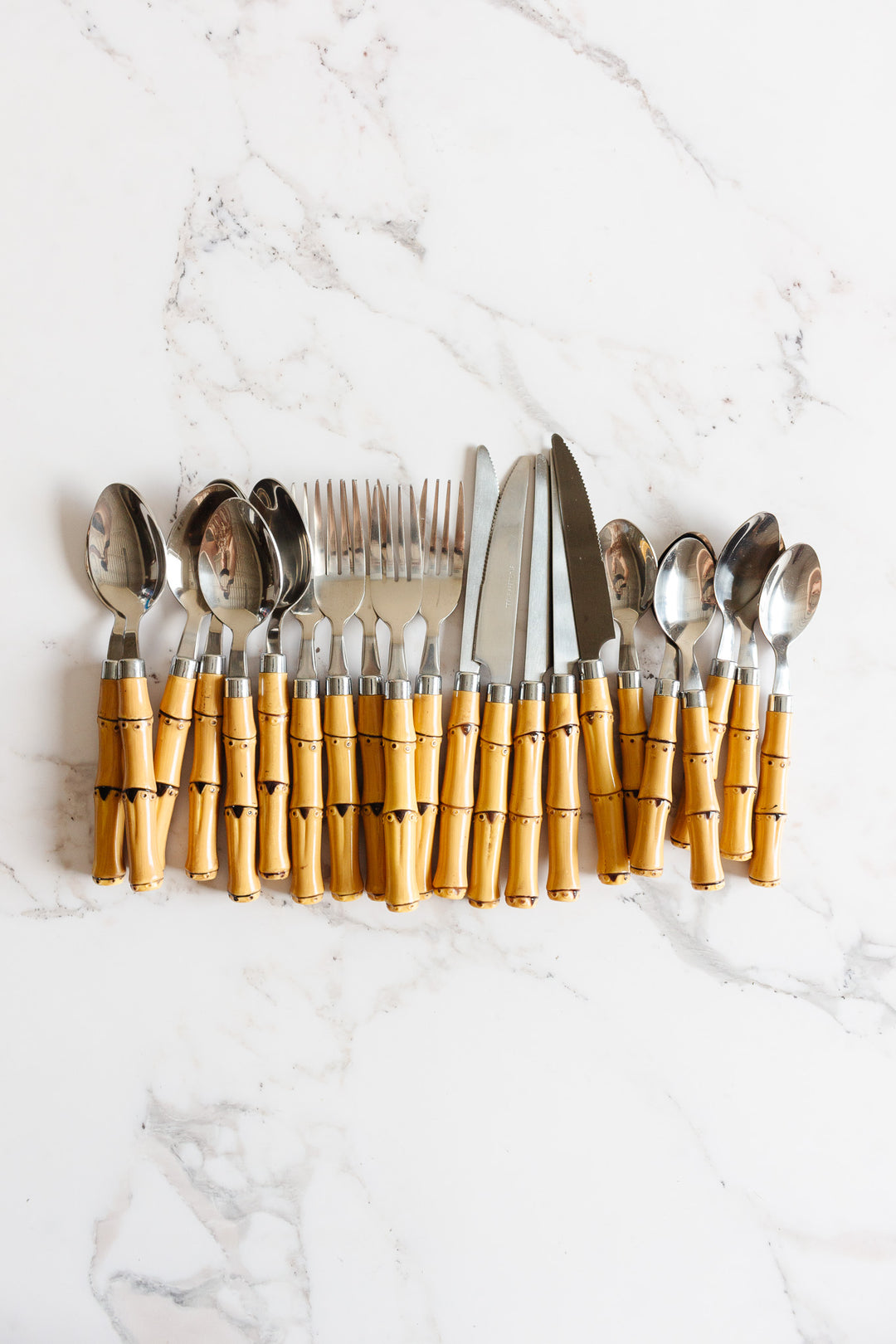 vintage 24 piece faux bamboo cutlery set
