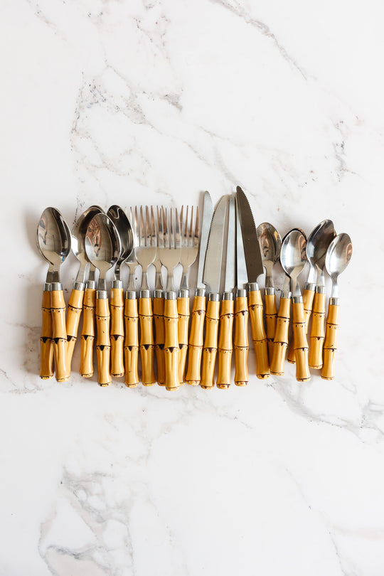 vintage 24 piece faux bamboo cutlery set