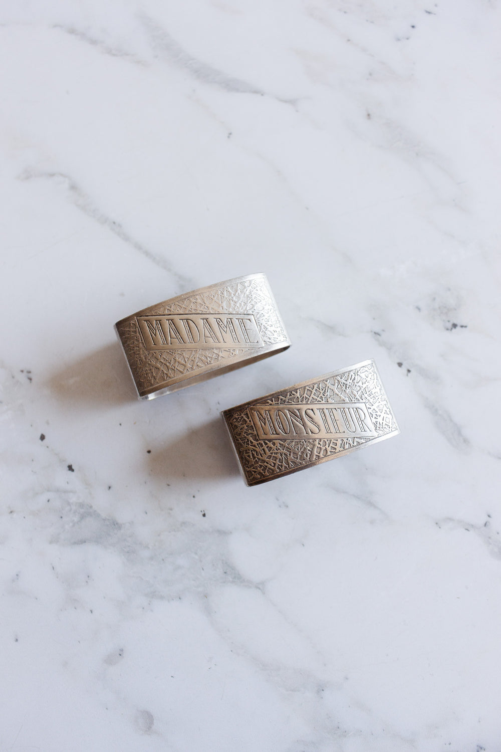 antique french "madame et monsieur" silver napkin rings