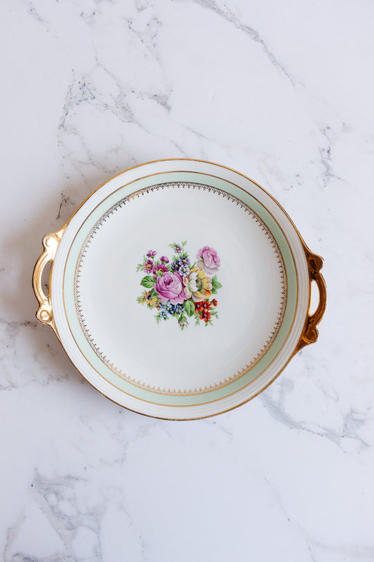 1930s limoges floral and gilt cake plate