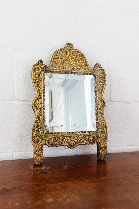 vintage Moroccan stamped brass mirror