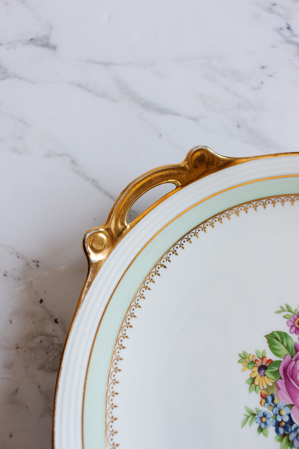 1930s limoges floral and gilt cake plate