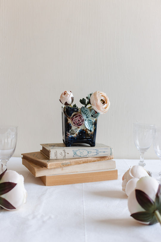 antique french ceramic hand painted square vase