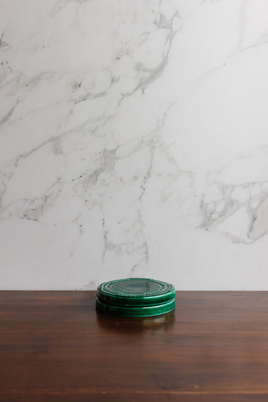 vintage french emerald green ceramic "sous bouteille"